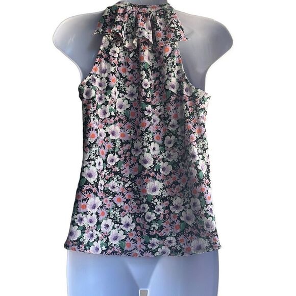 Anthropologie XS Purple Black Floral Print Ruffle V Neck Blouse Top Boho Cottage - Picture 2 of 9
